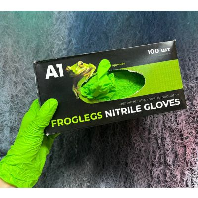 A1 FROGLEGS NITRIL GLOVES нитриловые перчатки, цвет зеленый M, 100шт